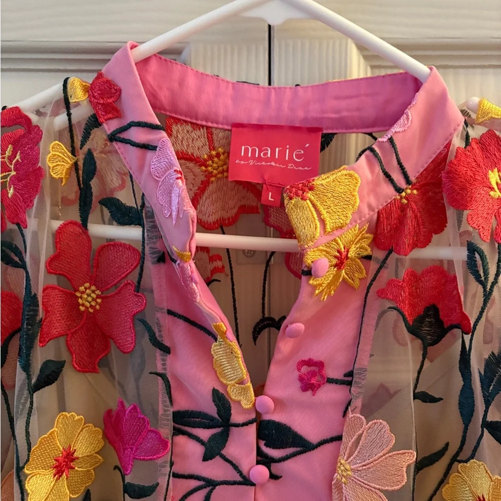 Victoria Dunn Pink Sheer Floral Embroidered Kimono Dress - Picture 3 of 4